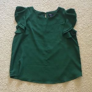 Green flutter sleeve blouse
